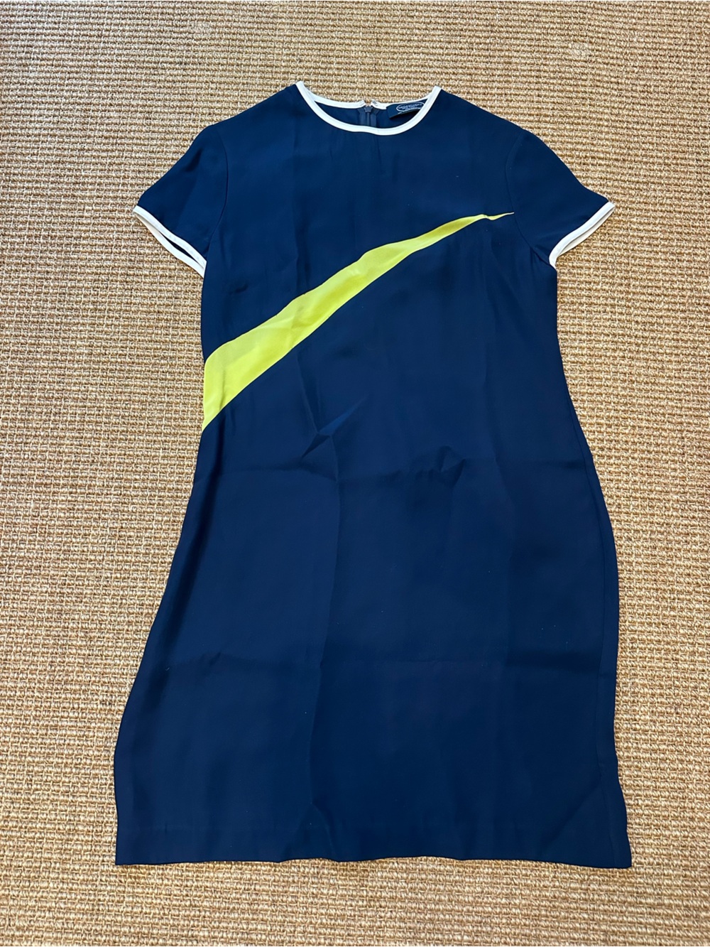 Magaschoni Navy Dress with Lime Diagonal Stripe